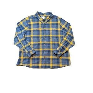 Duluth Trading Co Untucked Plaid Flannel Shirt Standard Fit Blue Mens XXL 2XL